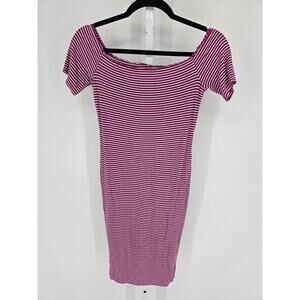 Decree Womens Sz S Knee Length Bodycon Dress Purple White Striped